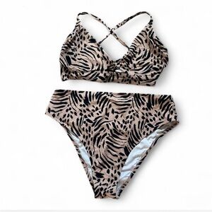 Shade & Shore Animal Print Bikini Set, Underwire Top 36D, Bottom Size Large